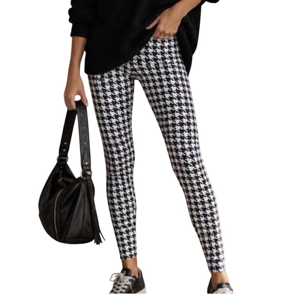 Carolina Herrera Black White Houndstooth Leggings Apres ski winter holiday Sz Lg